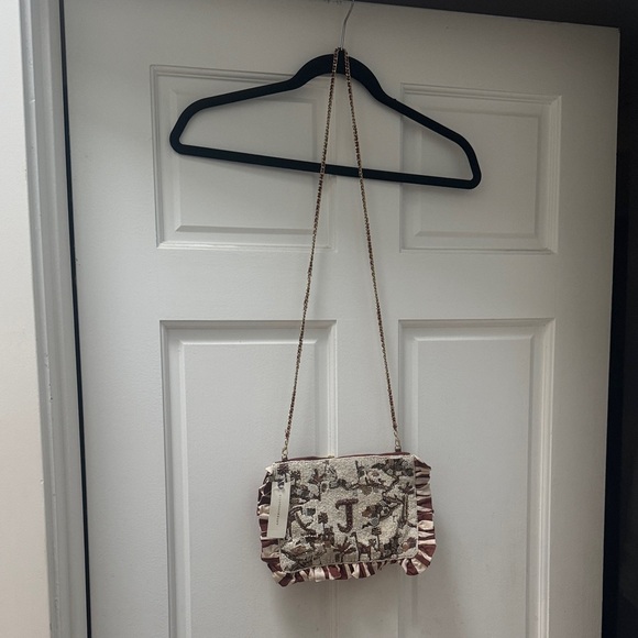 Anthropologie Beaded Crossbody Bag in Cream and Brown - Picture 2 of 6